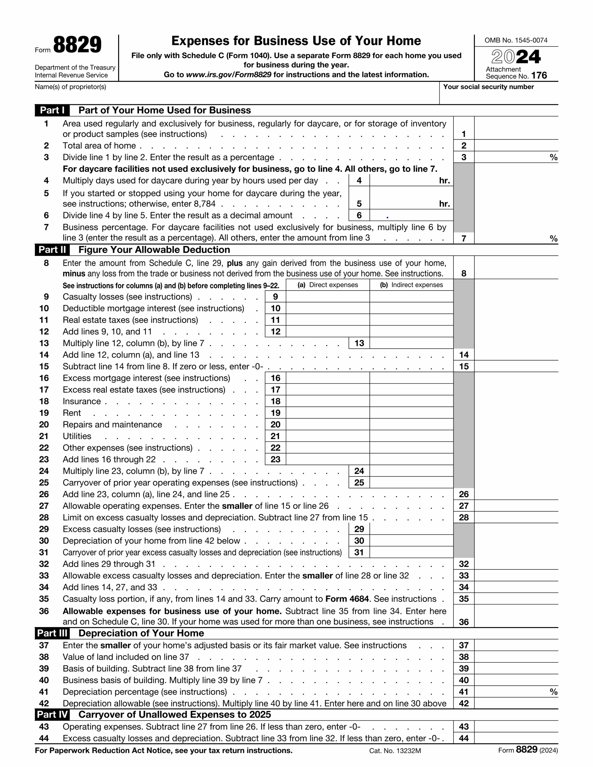 Form 8829 2024 2025 Fill And Edit With PDF Guru