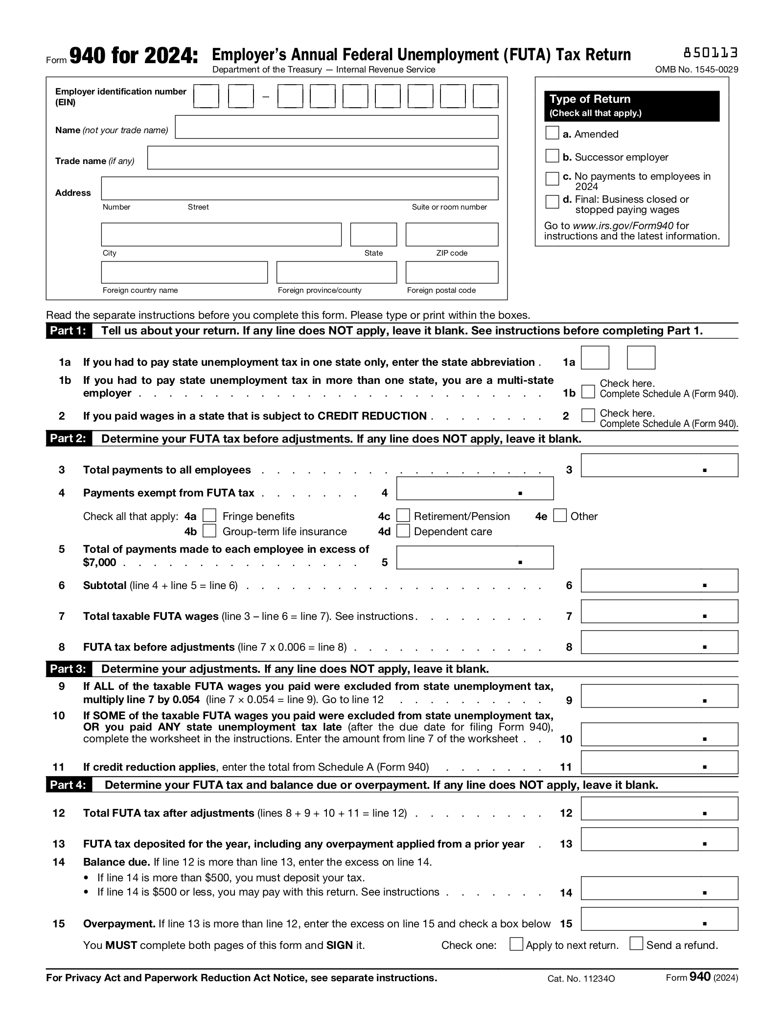 Irs Form 940 Instructions