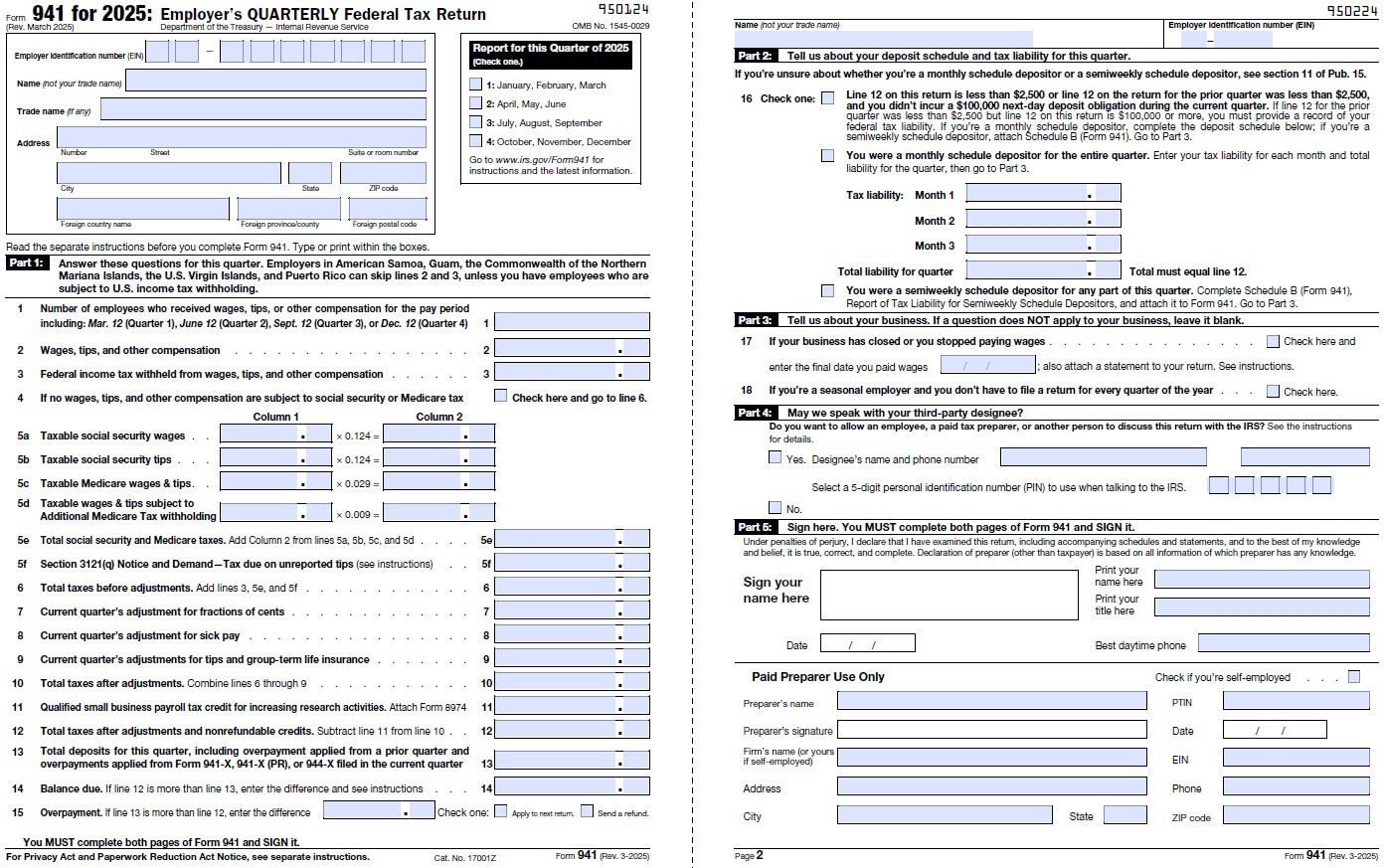 941 Form 2025 Schedule B Form