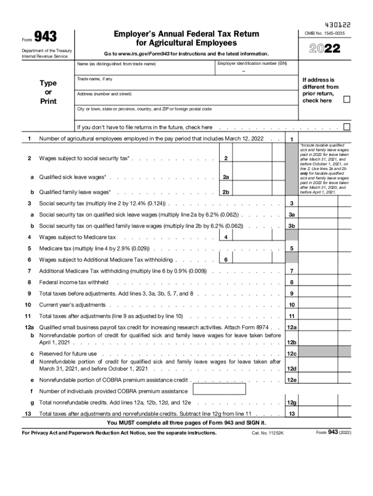 Form 943 2022 Fill Out amp Sign Online DocHub