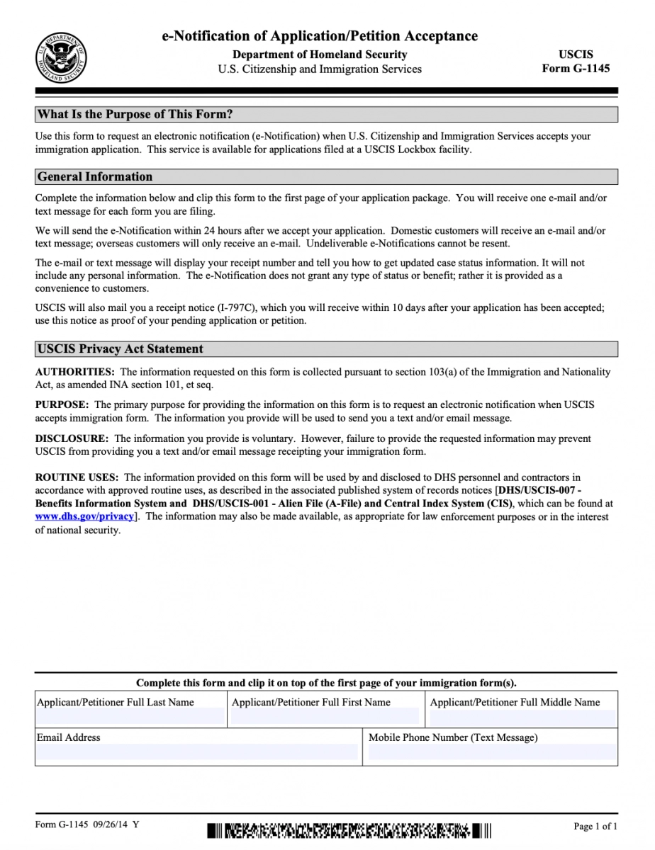 Form G 1145 How To Stay Updated On Your USCIS Petition Status