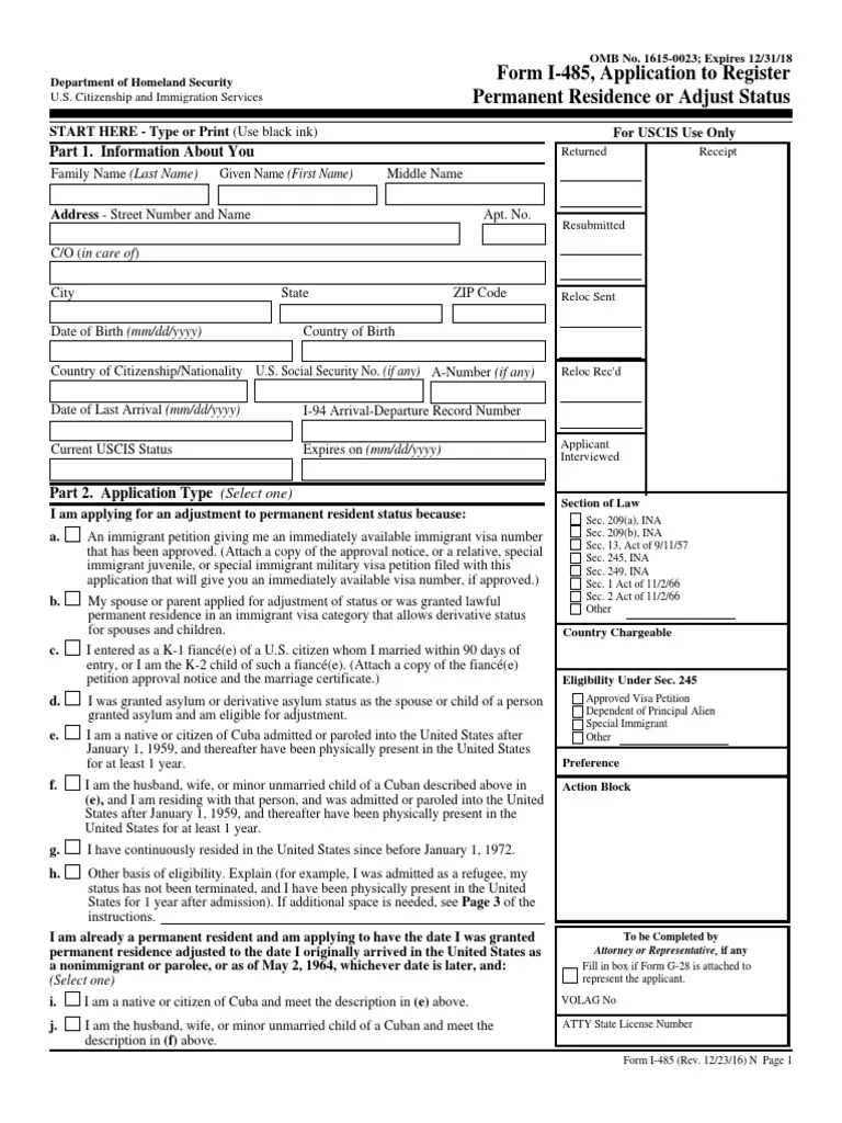 Uscis Form I 485 Printable