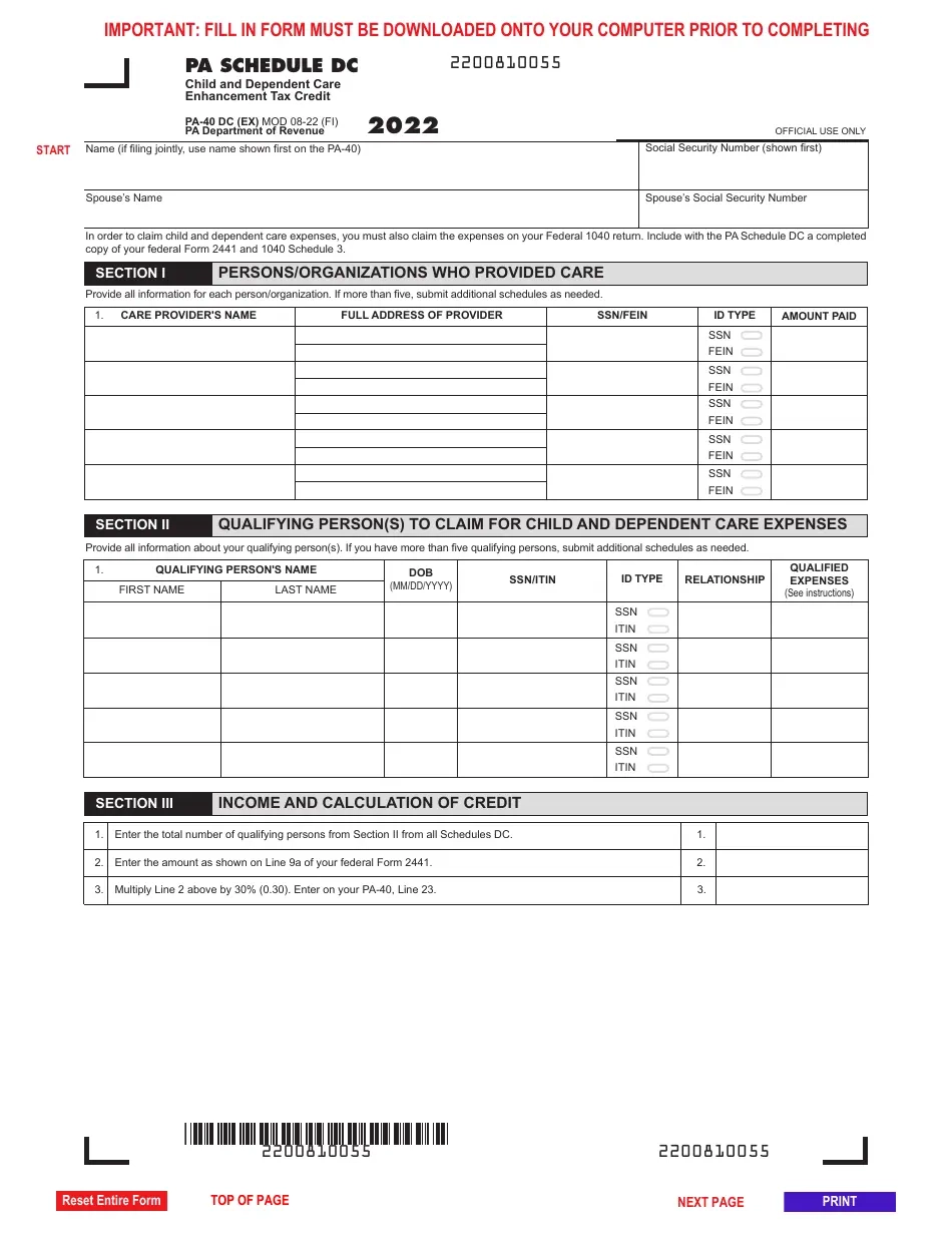 Form PA 40 Schedule DC 2022 Fill Out Sign Online And Download 