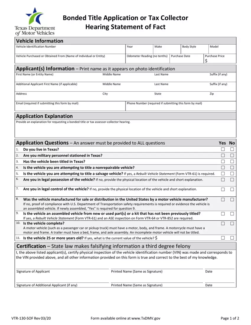 U 130 Texas Form Pdf