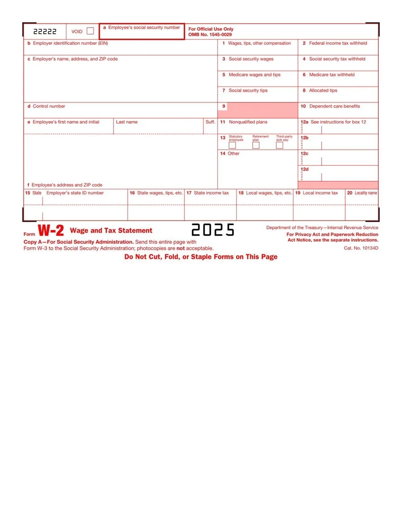 Printable 2025 W2 Form