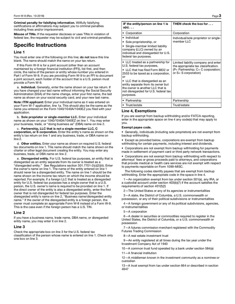 W-9 Form 2018 Version