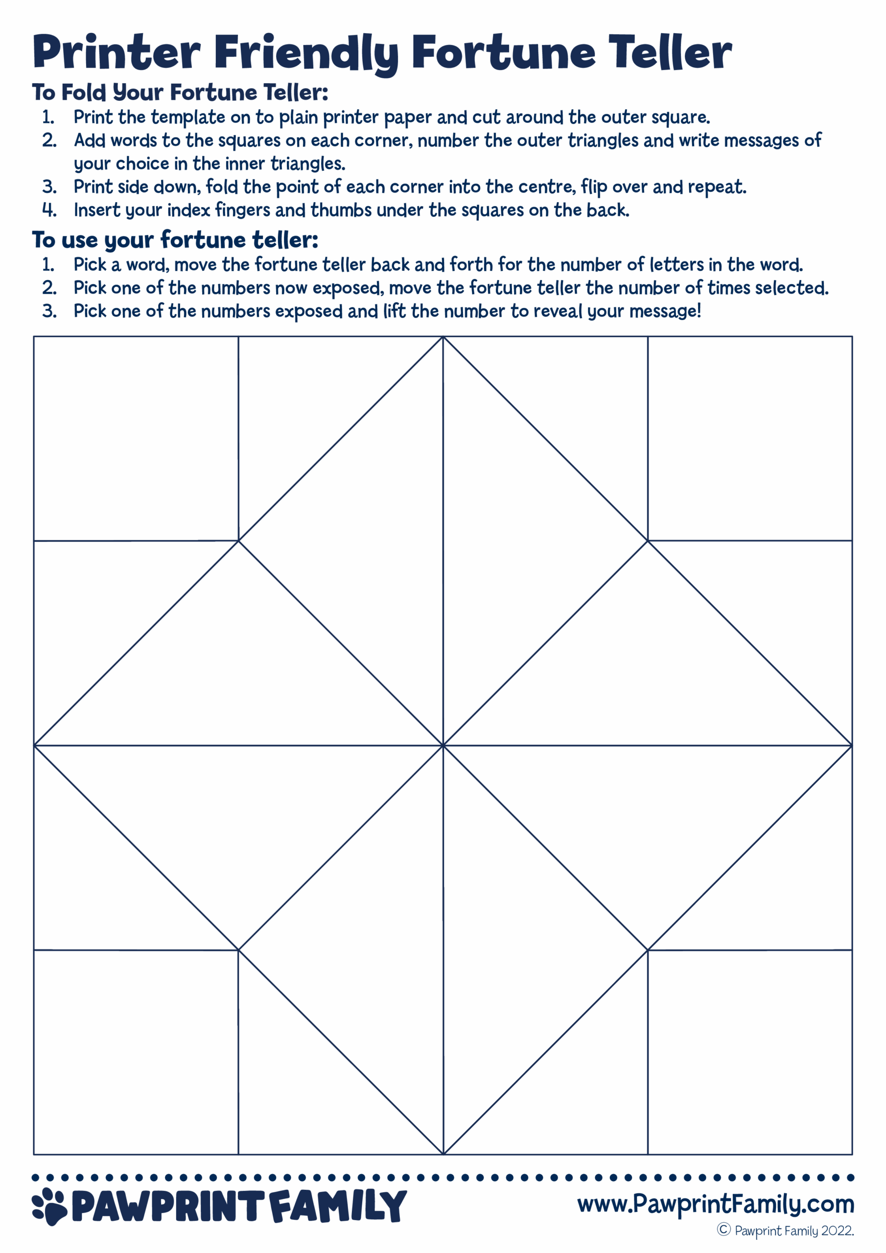 Printable Fortune Teller Template