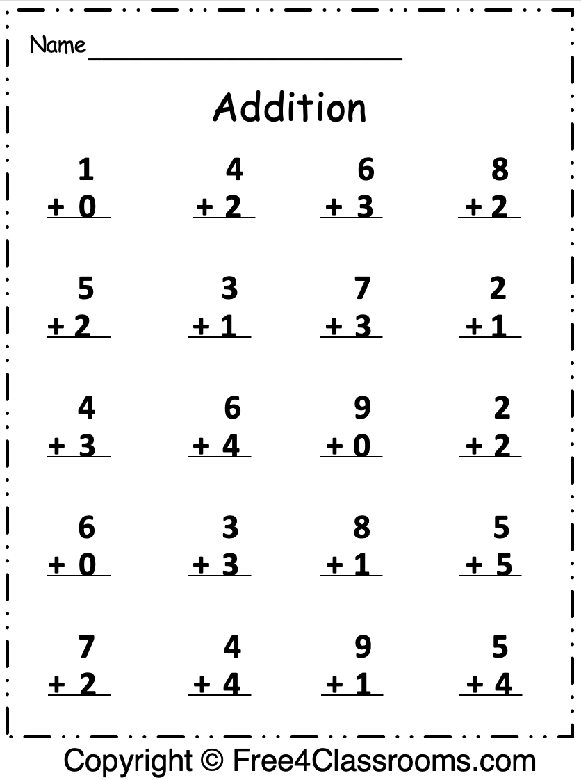 Addition Math Printable Worksheets