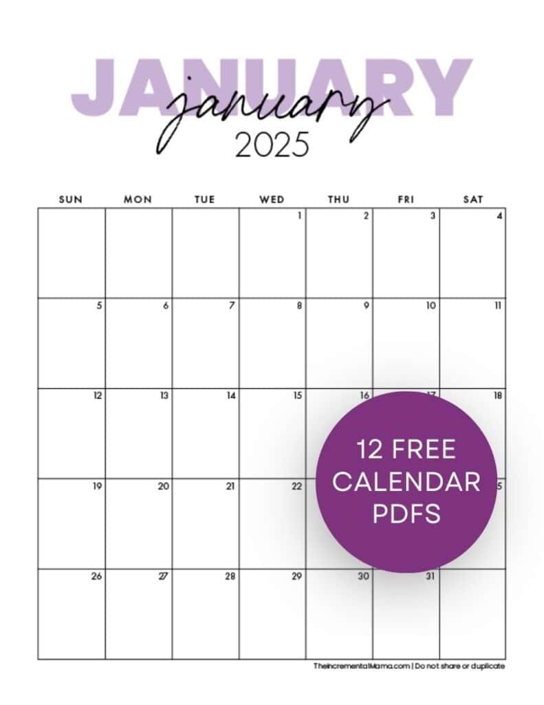 Printable Calendar Template 2025