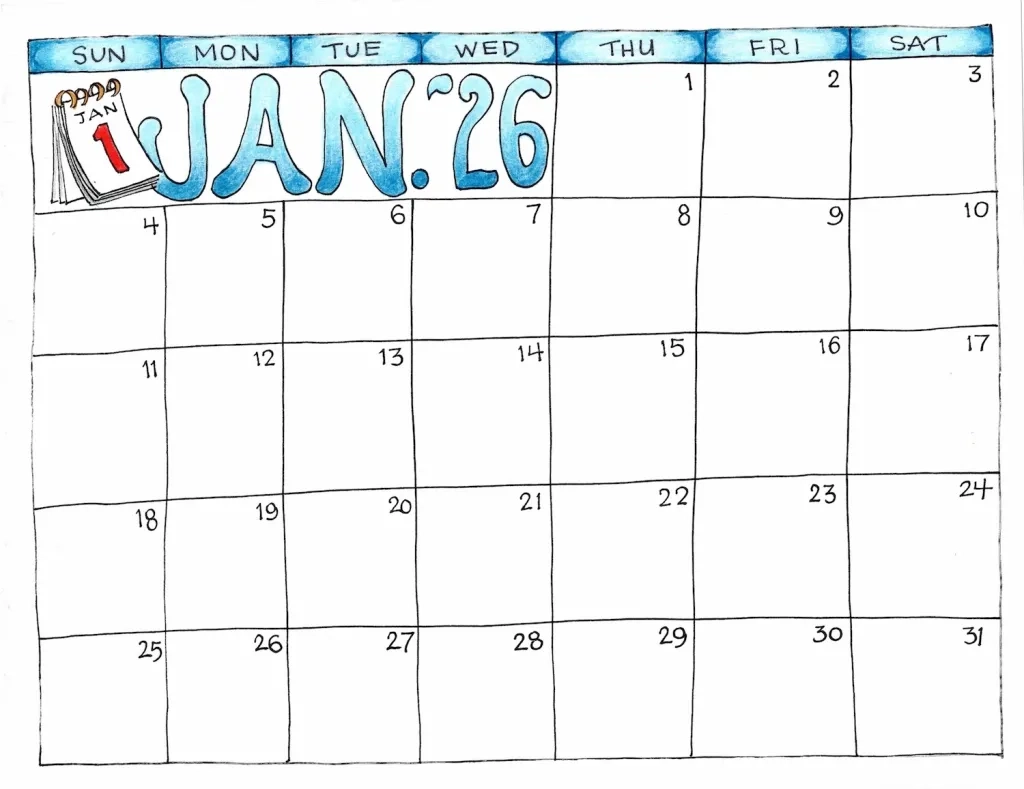 Large Printable Blank Calendar 2026