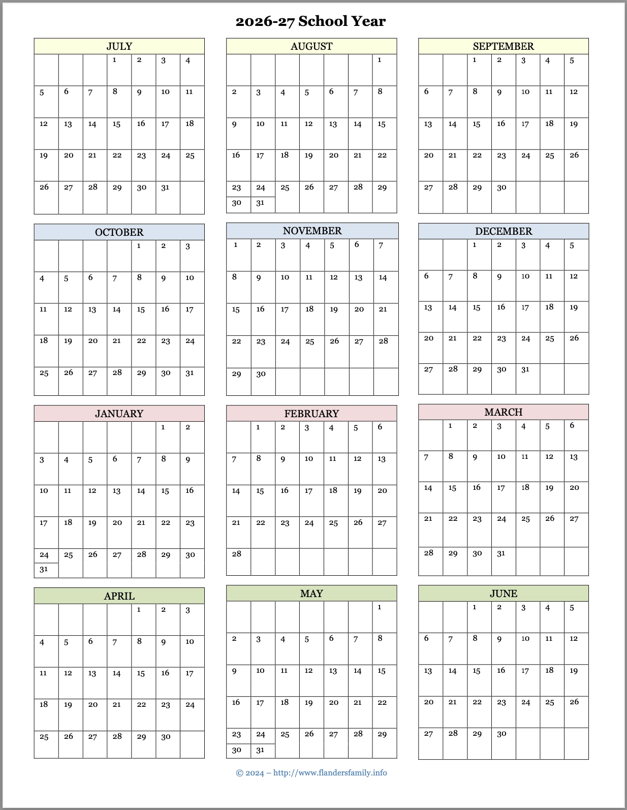 Google Printable Calendar 2026