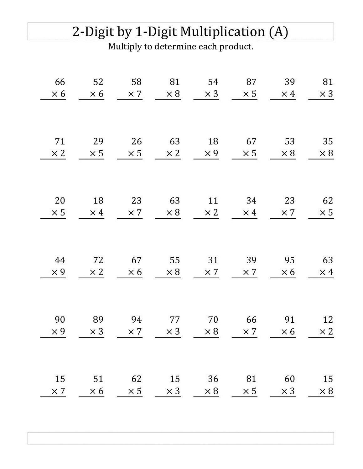 Multiplication Printable Worksheets Grade 5