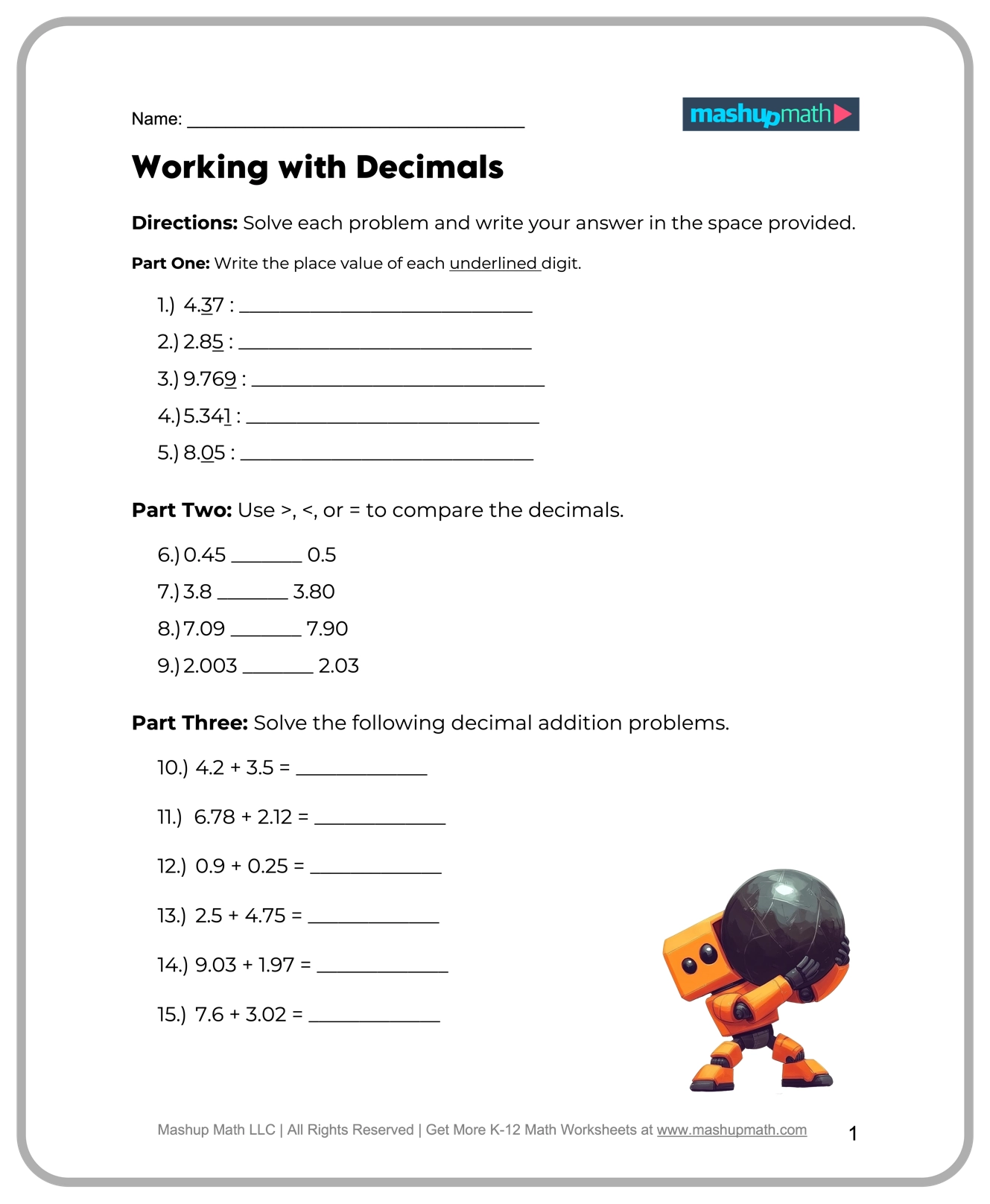 5th Grade Printable Worksheets Math