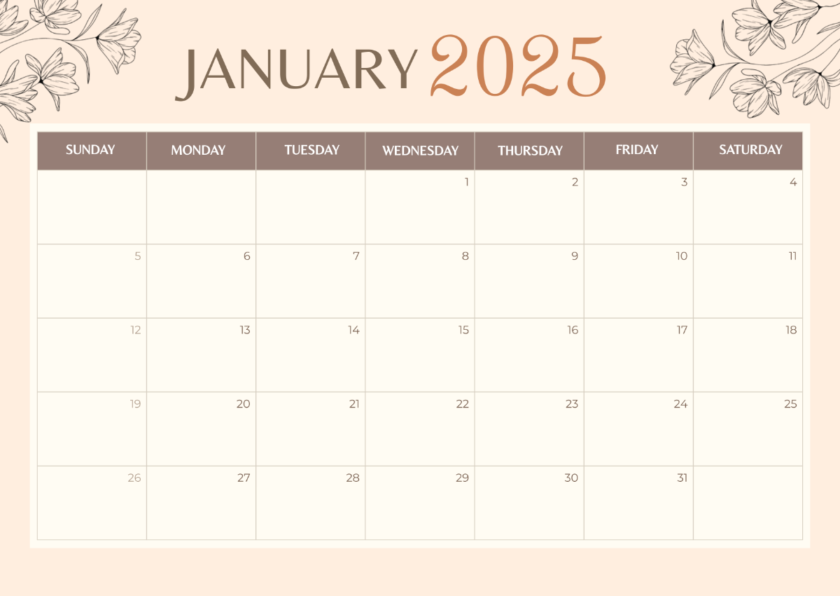 Blank Editable Printable Calendar 2025