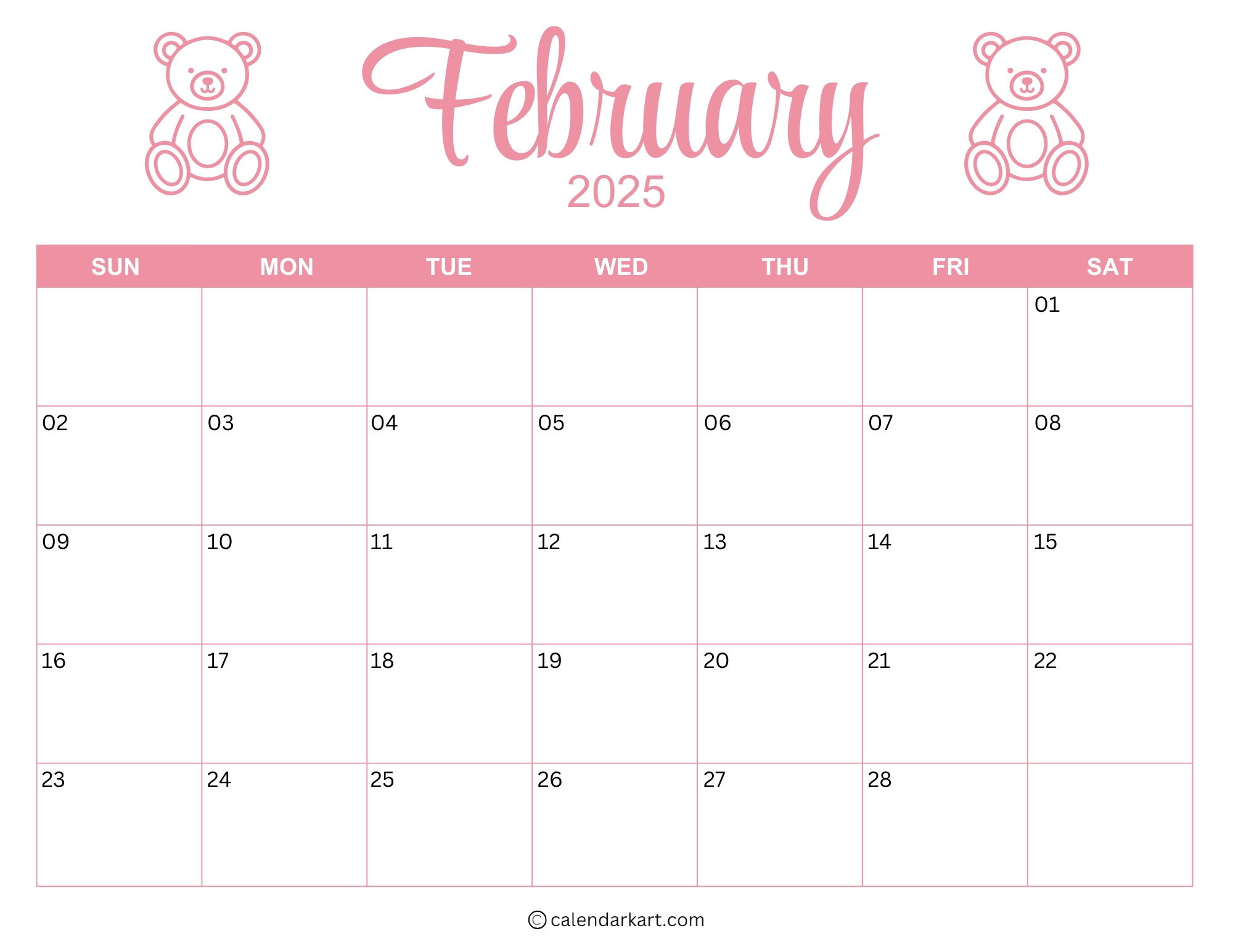 Free amp Cute Printable February 2025 Calendar CalendarKart