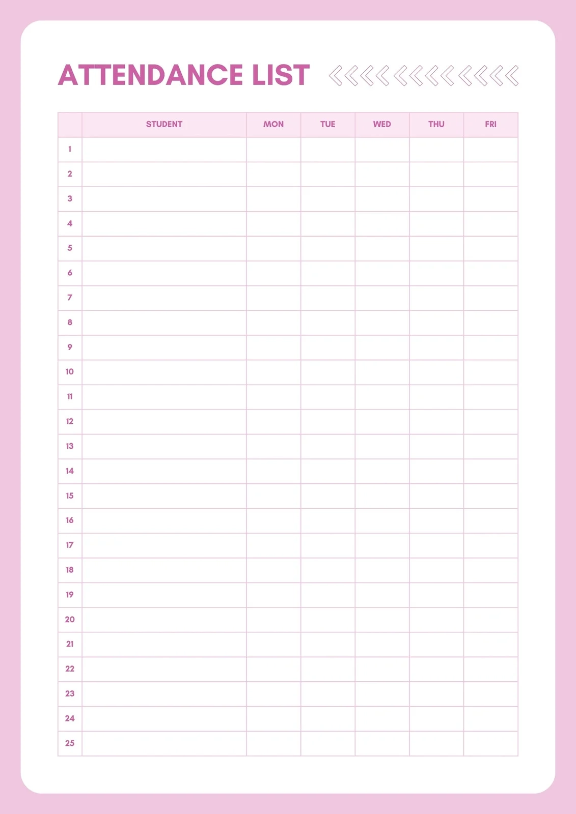 Free Printable Weekly Attendance Sheet Template