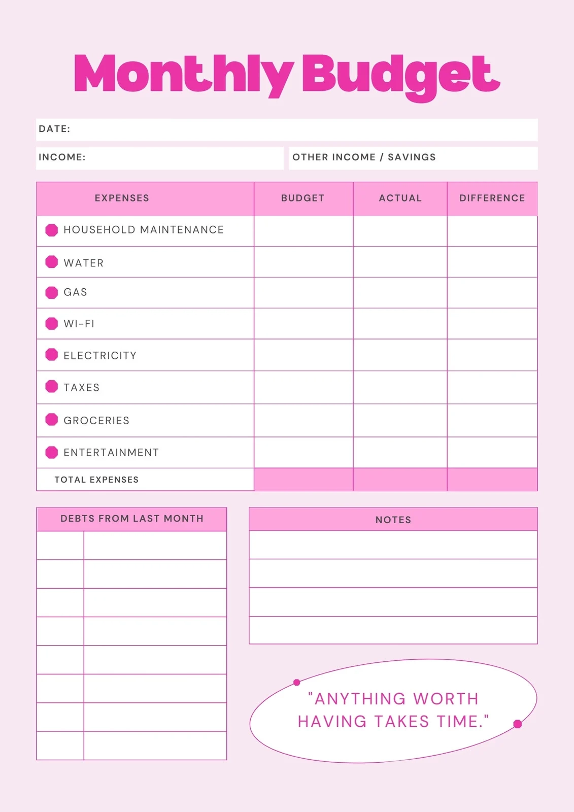 Printable Budget Spreadsheet Template