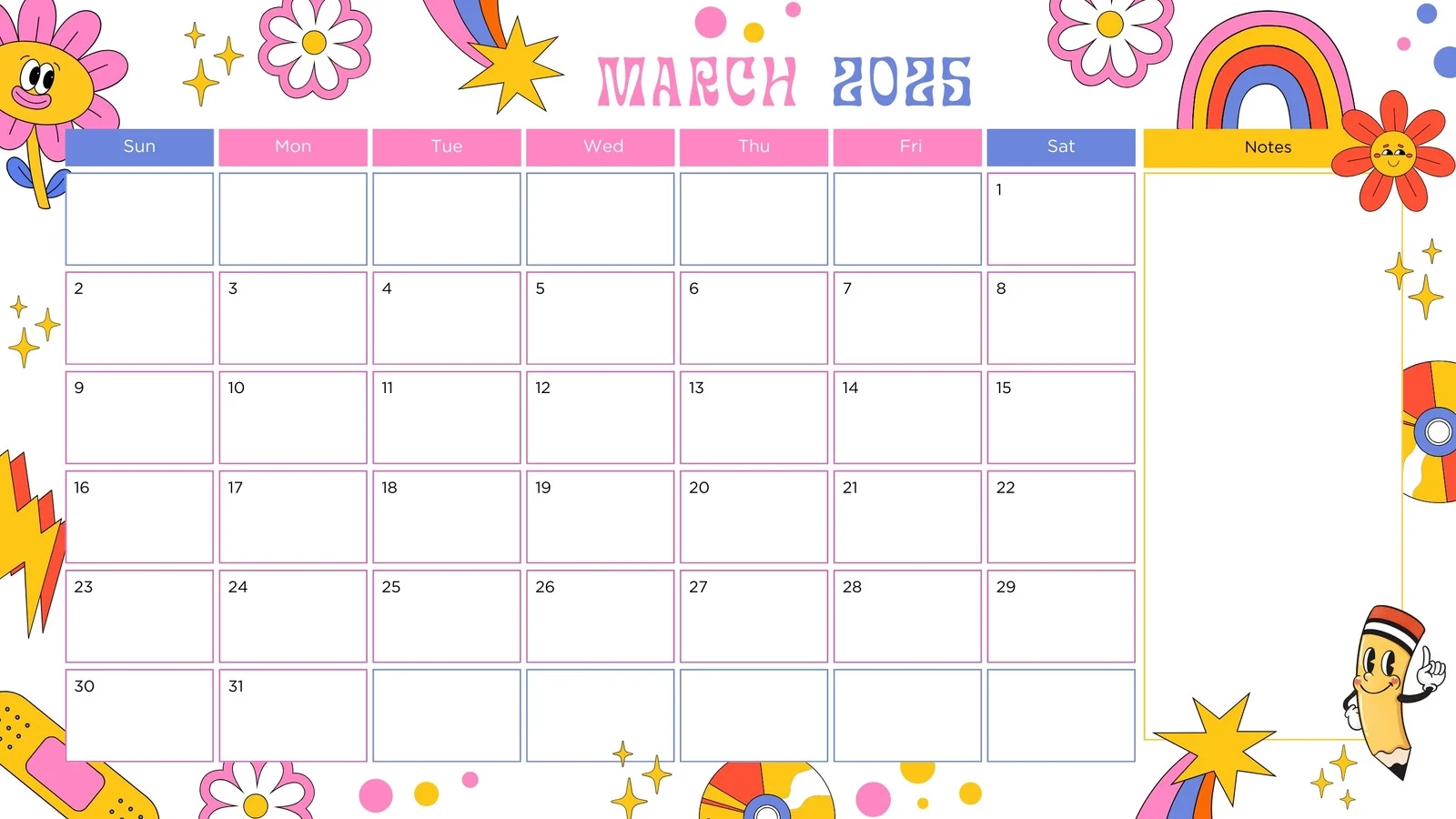 Character Printable Blank Monthly Calendar