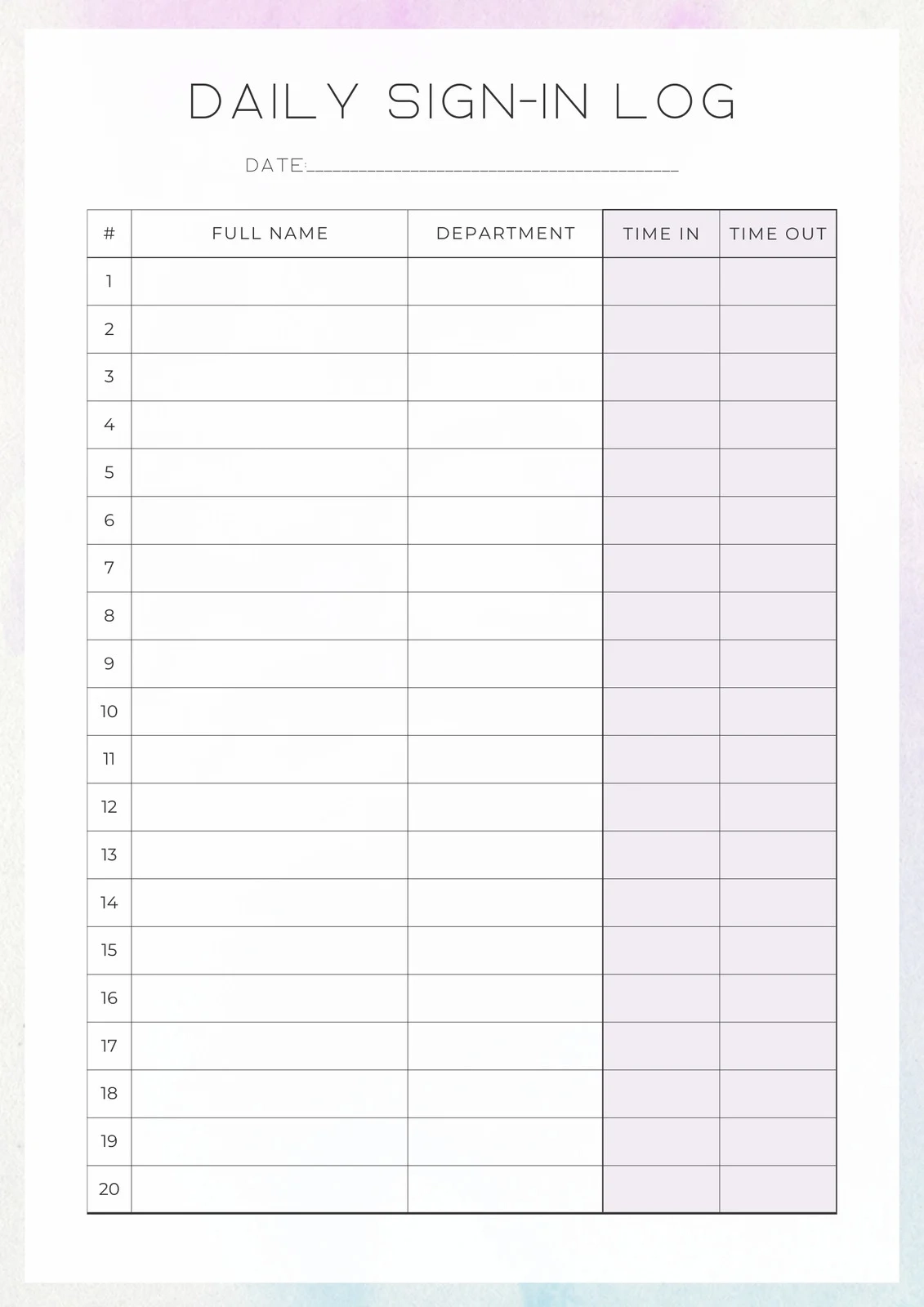 Printable Work Log Template