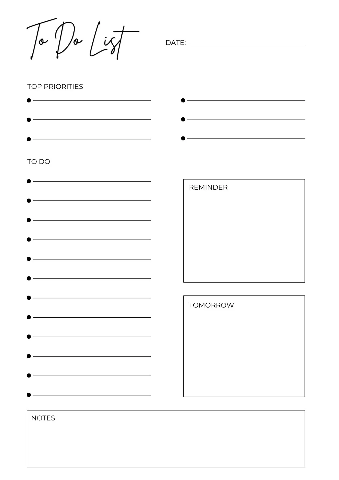 To Do List Template Printable Free