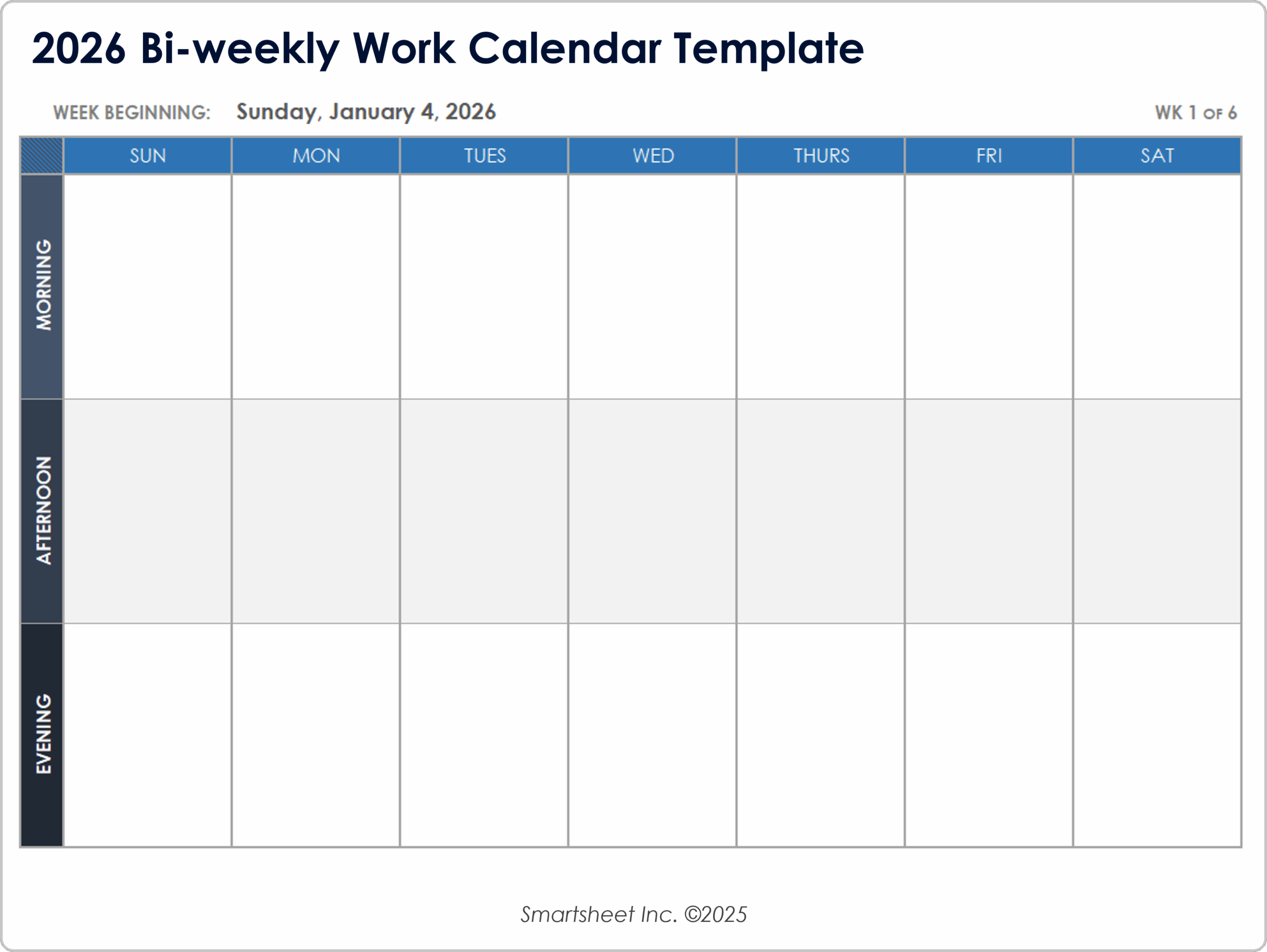 Blank Weekly Calendar Printable 2026