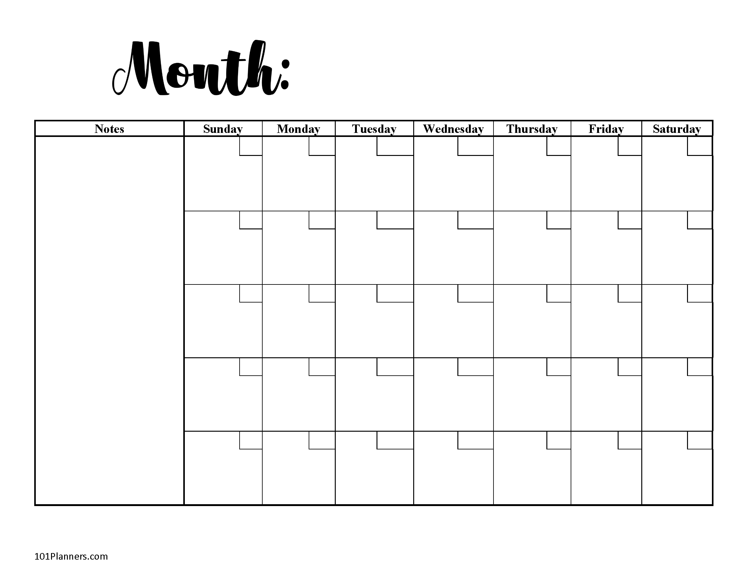 Blank Calendar Year Printable Free