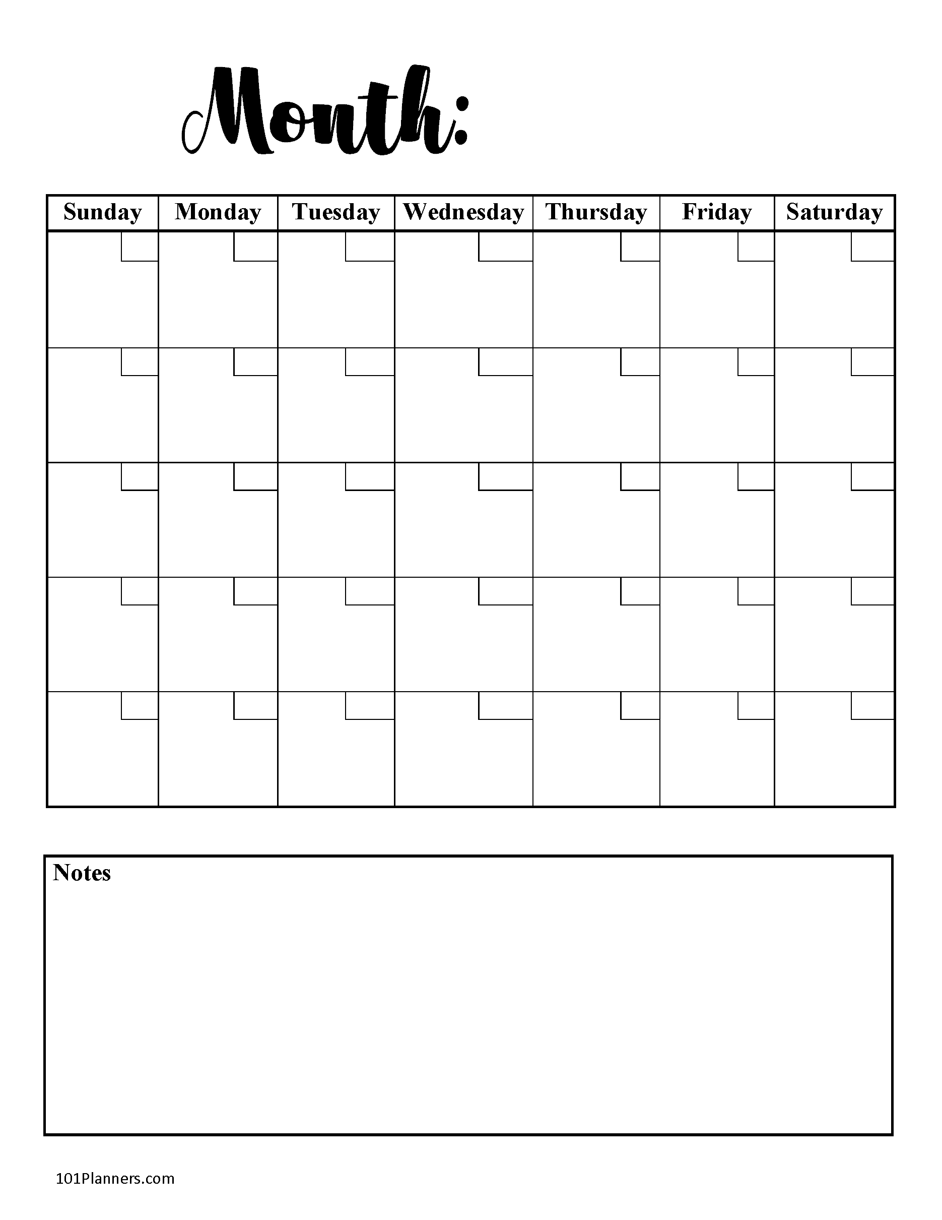 Blank Month Calendar Printable