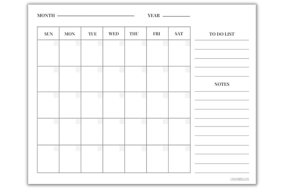 Blank Free Printable Monthly Calendar