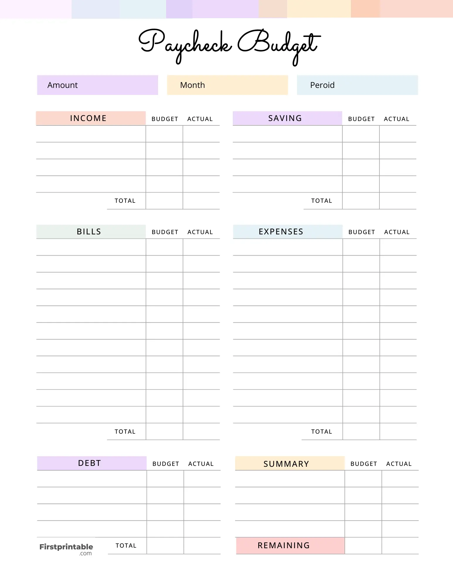Free Budget By Paycheck Printable