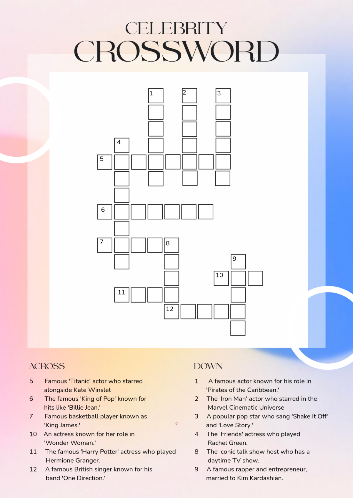 Celebrity Crossword Puzzles Printable