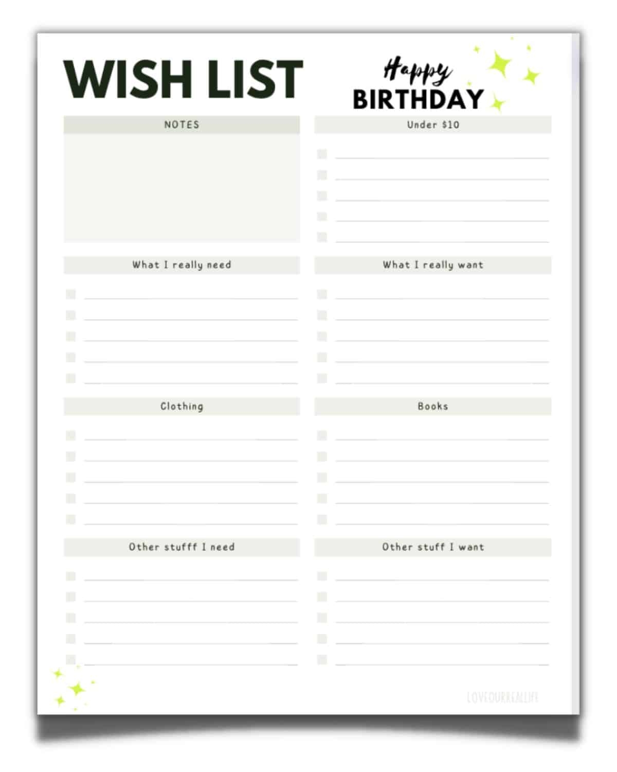 Printable Wishlist Template