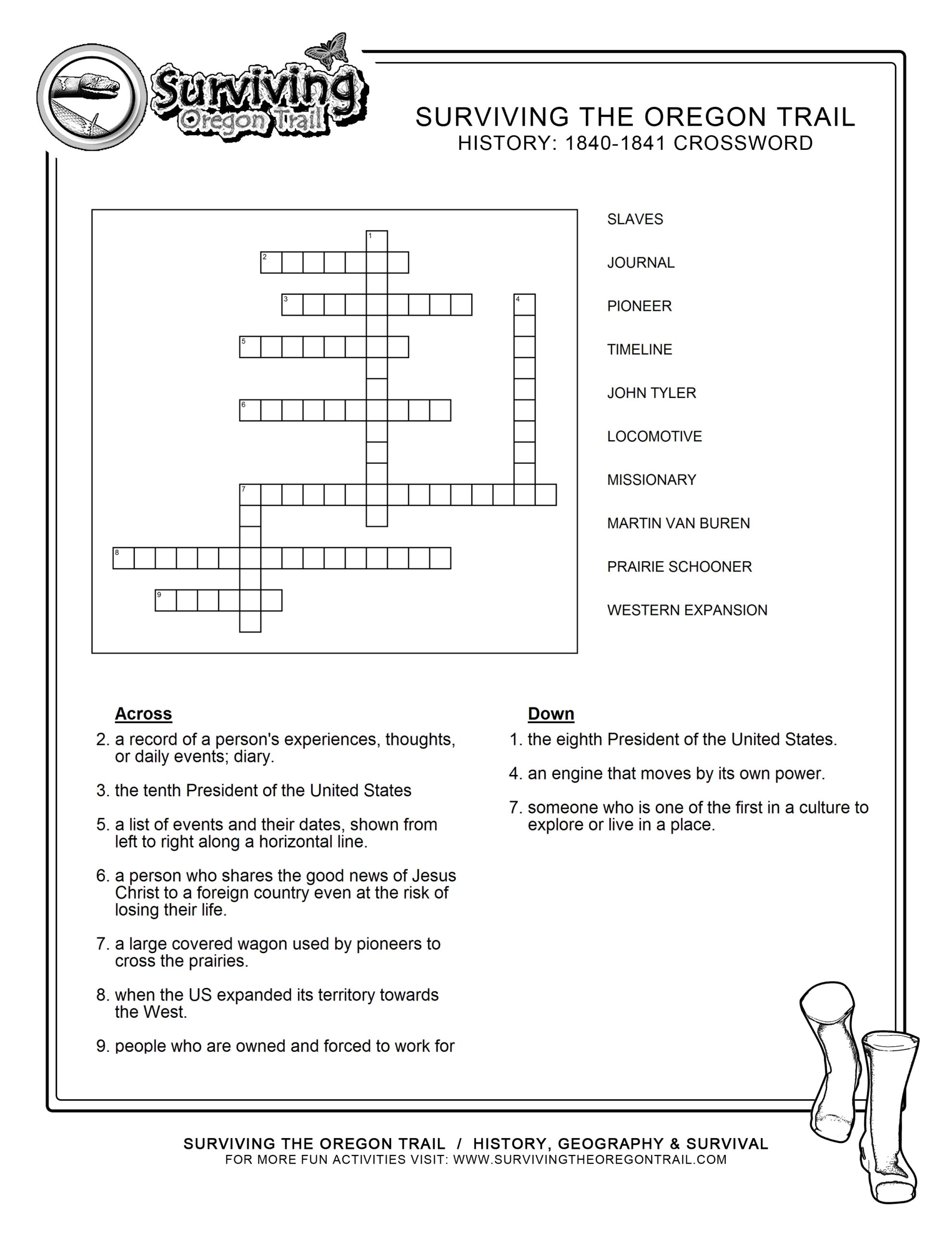American History Crossword Puzzles Printable
