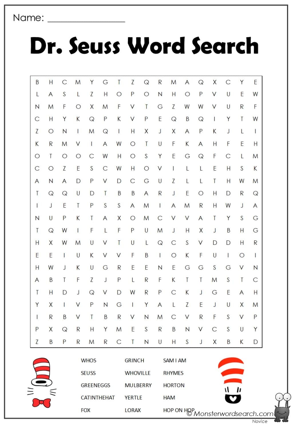 Dr. Seuss Word Search Free Printable