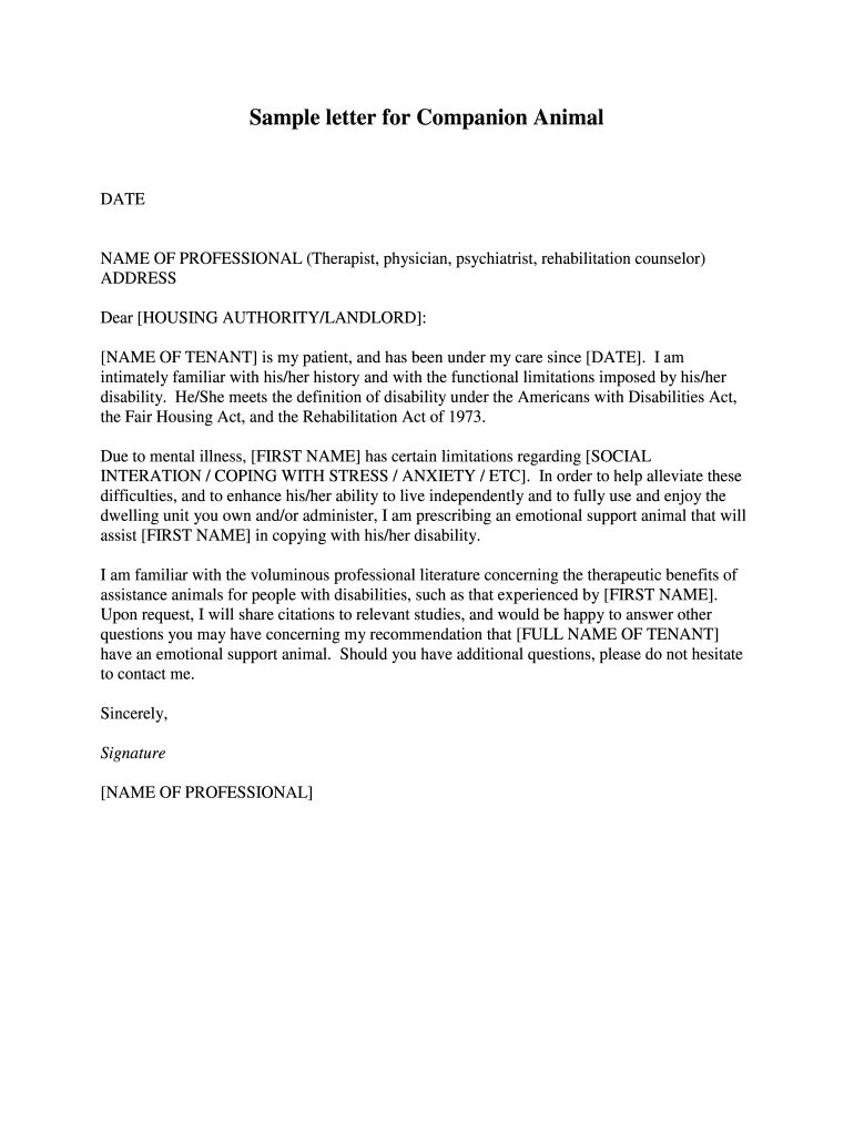 Free Emotional Support Animal Letter Pdf Fill Out amp Sign Online 