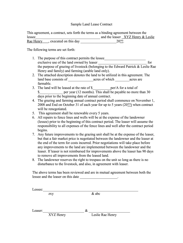 Free Farm Lease Agreement Forms To Print Fill Out amp Sign Online 