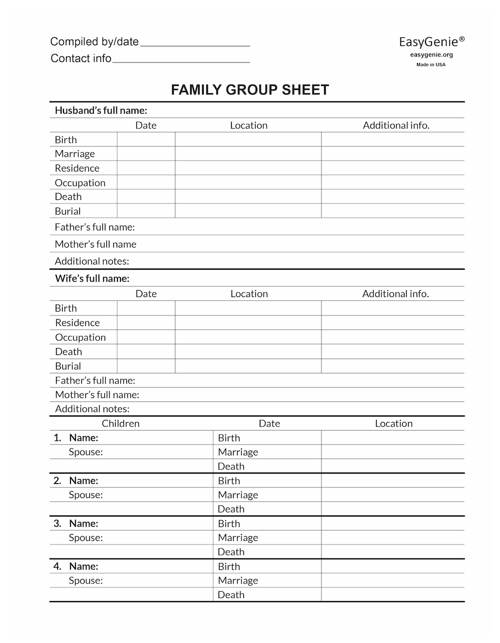 Free Printable Genealogy Forms Individual Worksheet