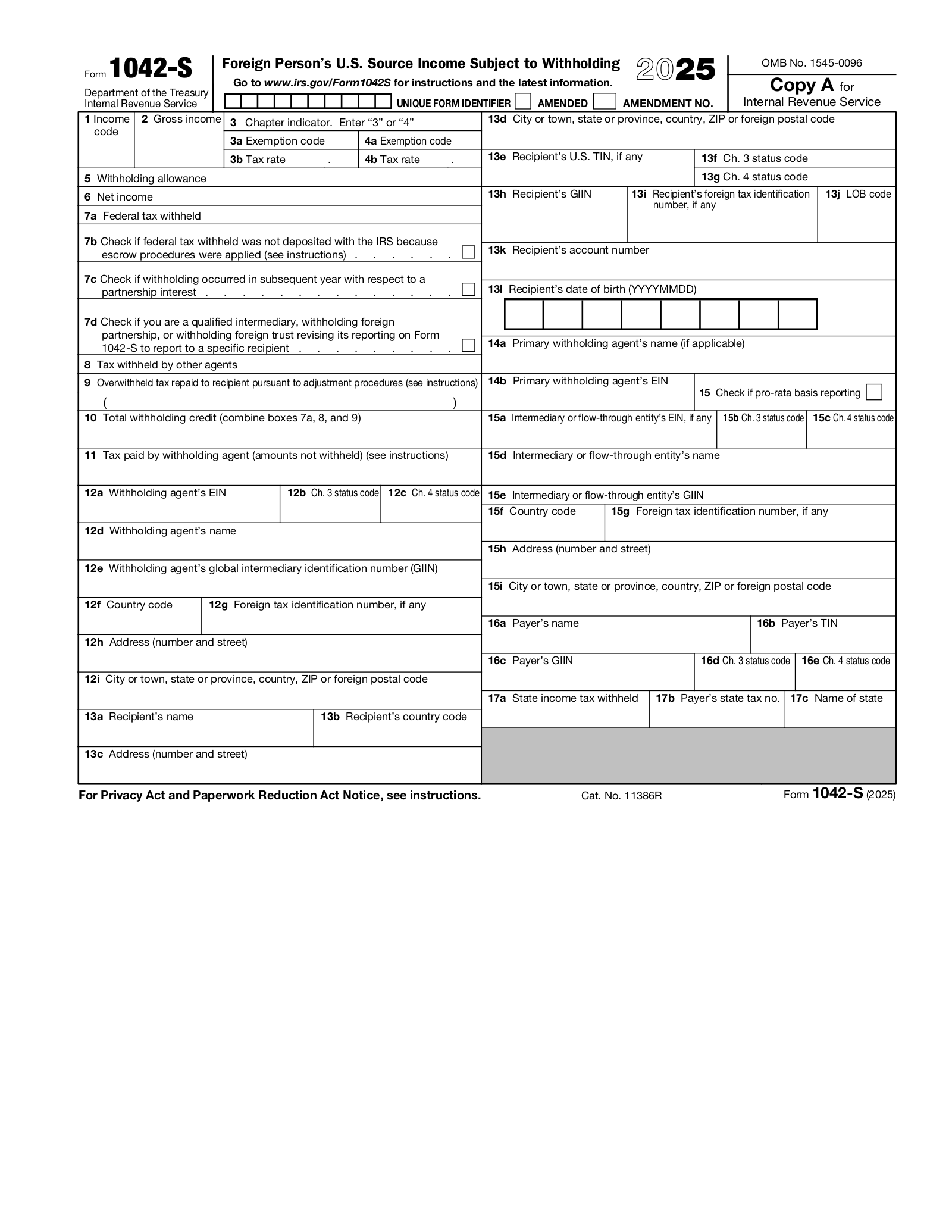 Free IRS Form 1042 S PDF EForms