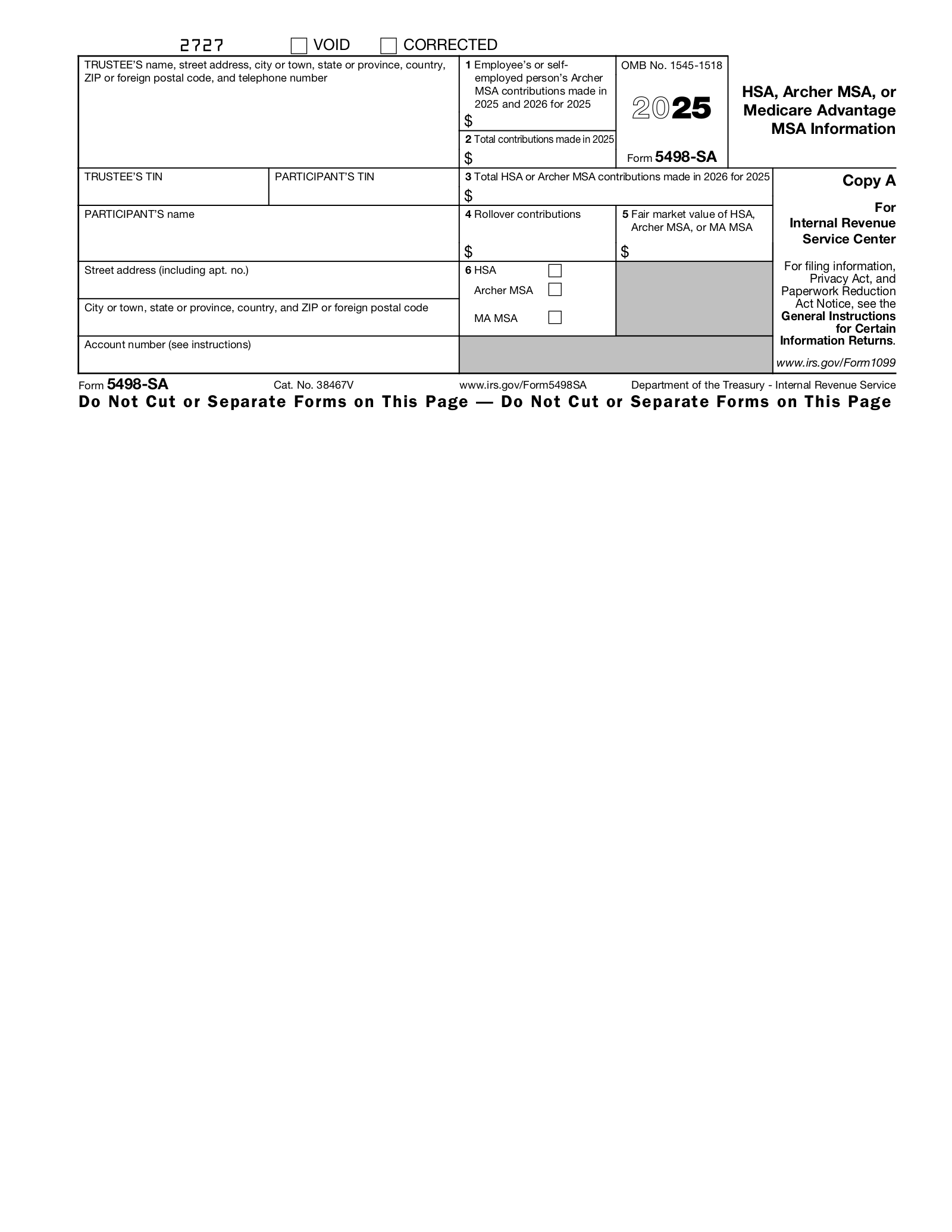 Free IRS Form 5498 SA PDF EForms