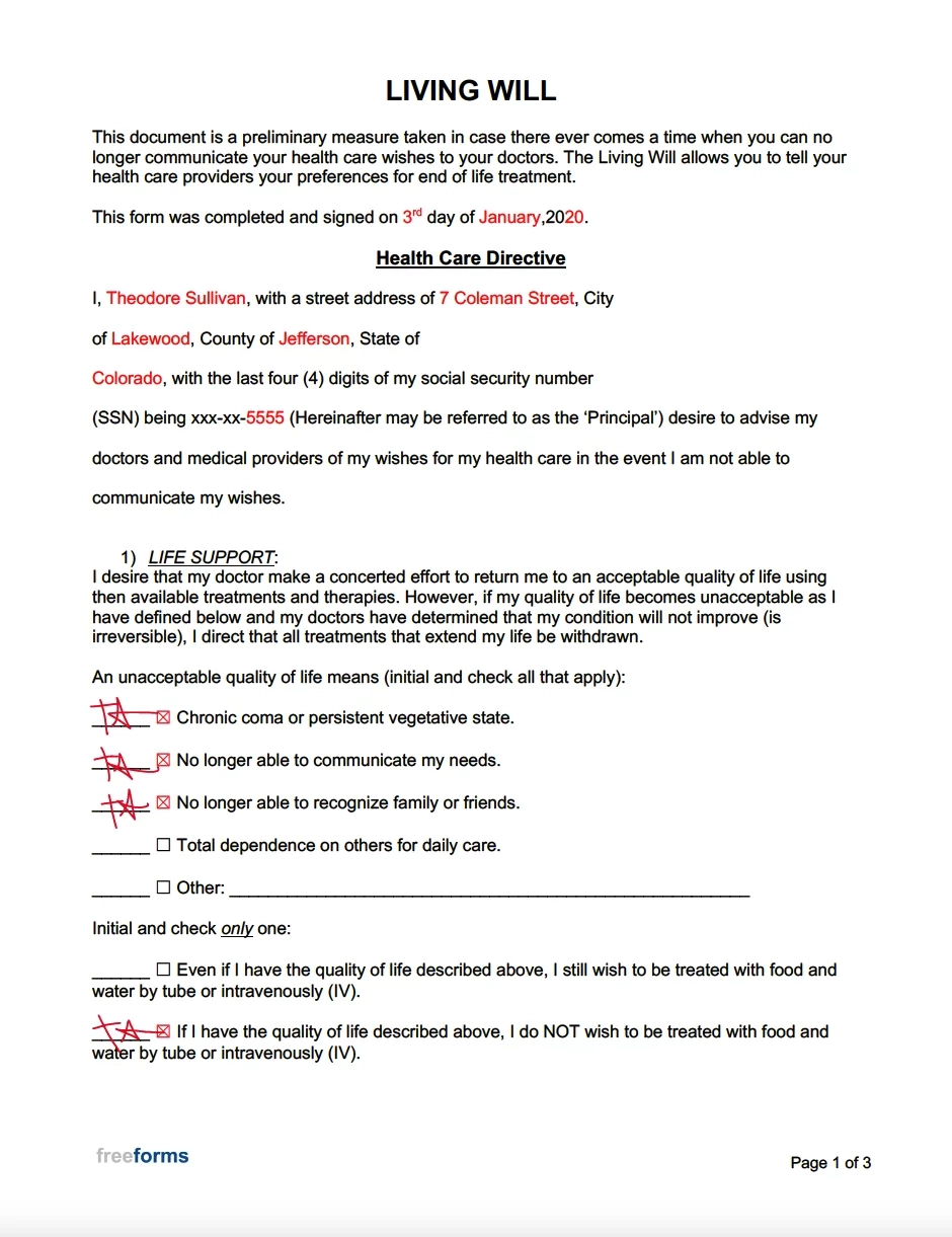 Living Will Forms Free Printable