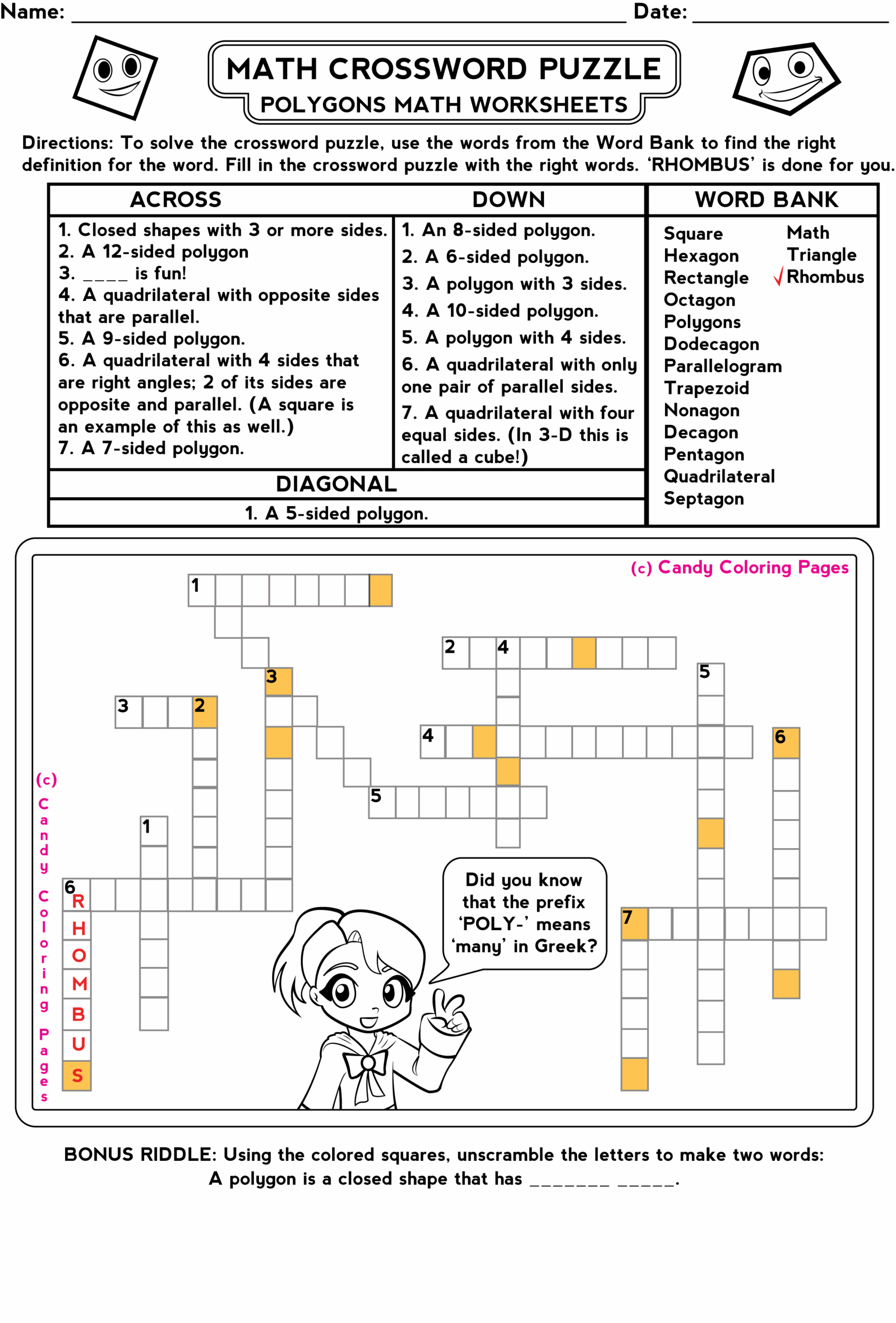 Math Crossword Puzzles Free Printable
