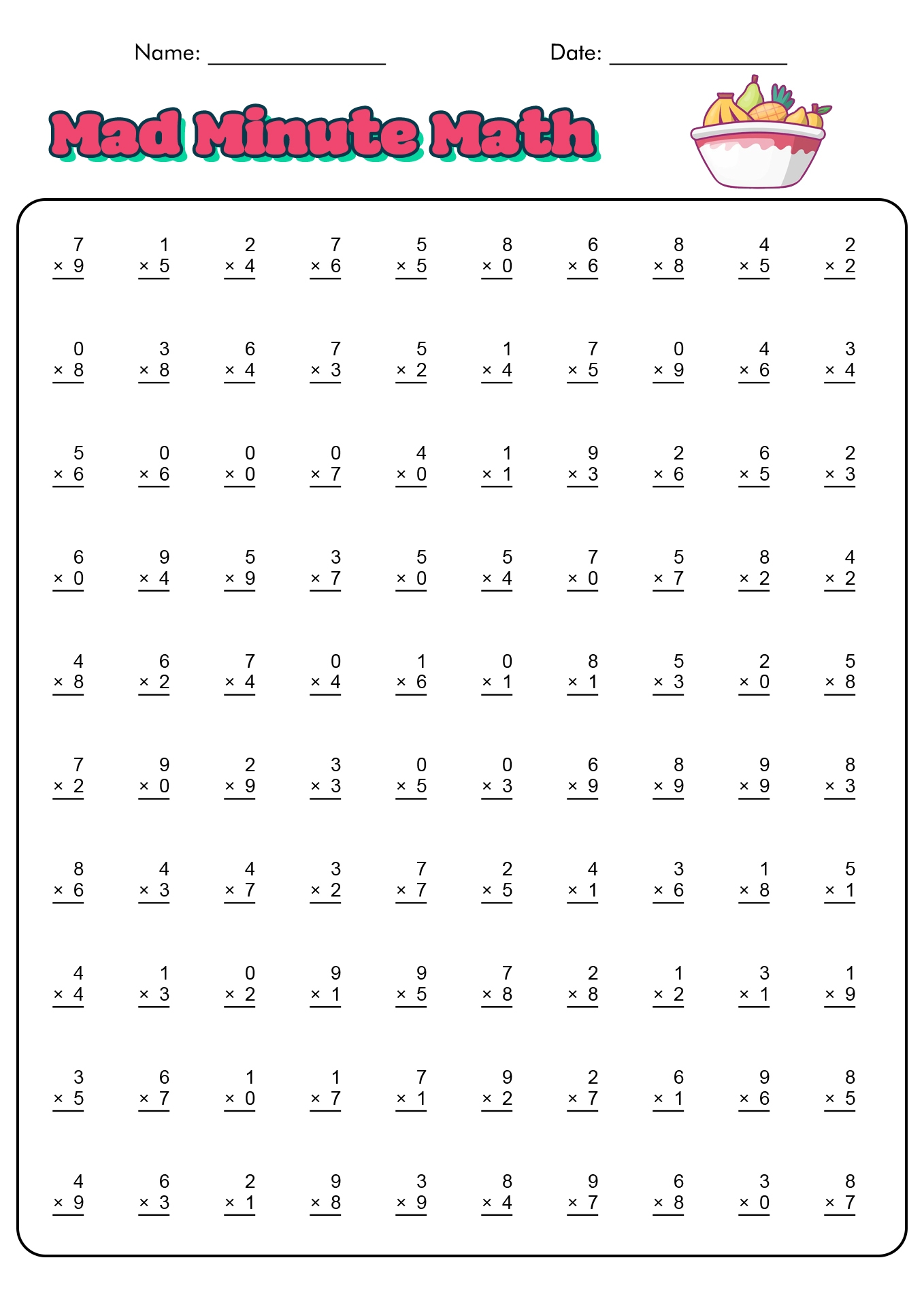 Free Math Mad Minute Worksheet Download Free Math Mad Minute 
