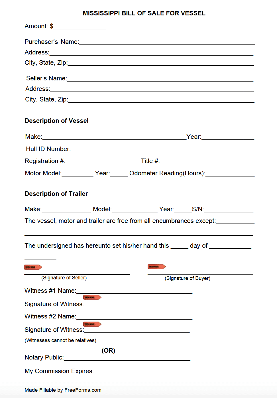 Bill Of Sale Form Printable For Boat