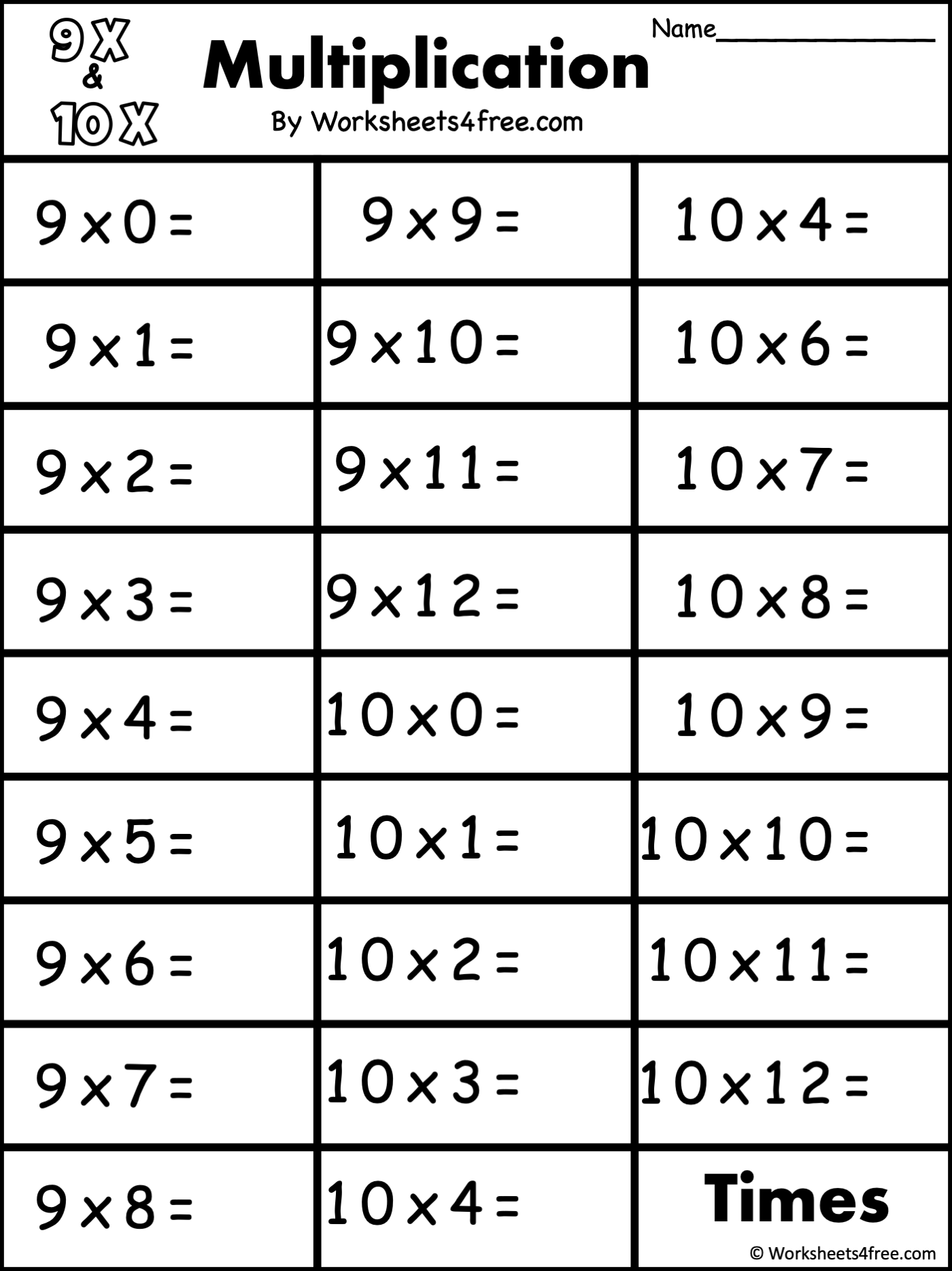 Free Multiplication Worksheet 9s And 10s Worksheets4Free 