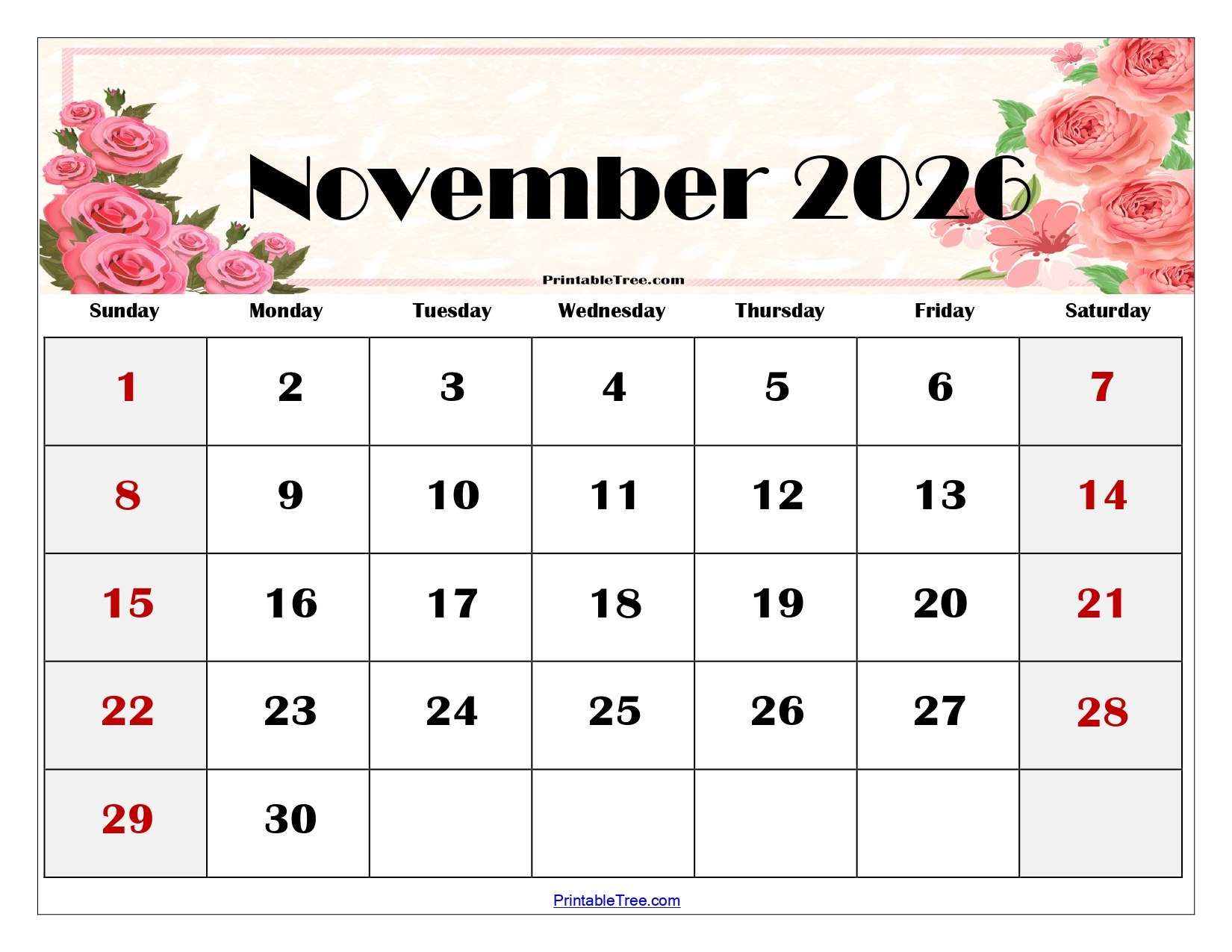 Free Printable November Calendar 2026 Pdf