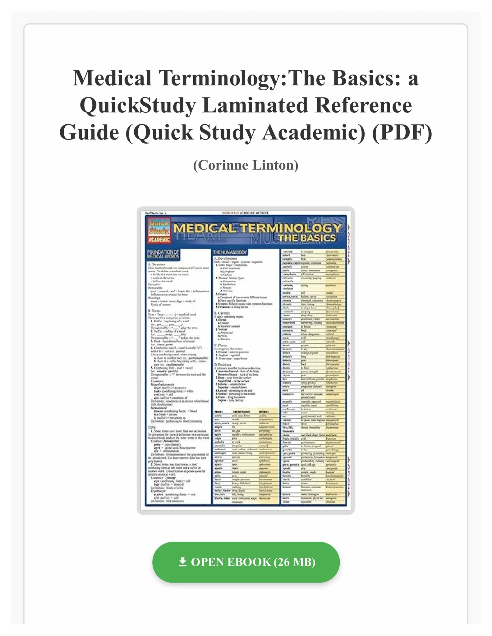 FREE PDF Medical Terminology The Basics A QuickStudy Laminated 