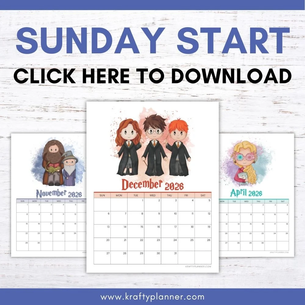 Free Printable 2026 Harry Potter Calendar Krafty Planner