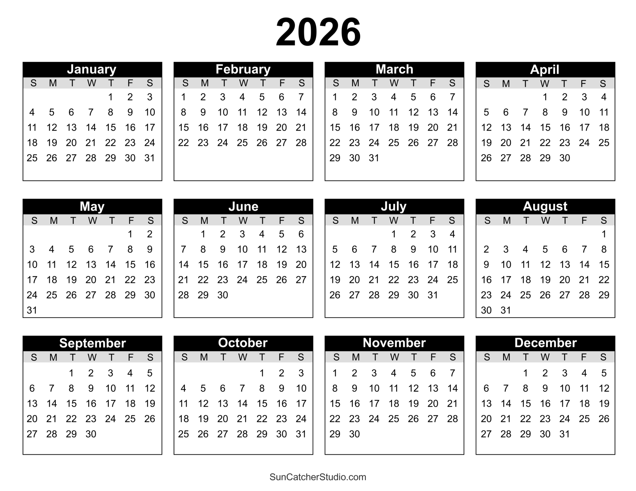Blank Calendar Pages Printable 2026