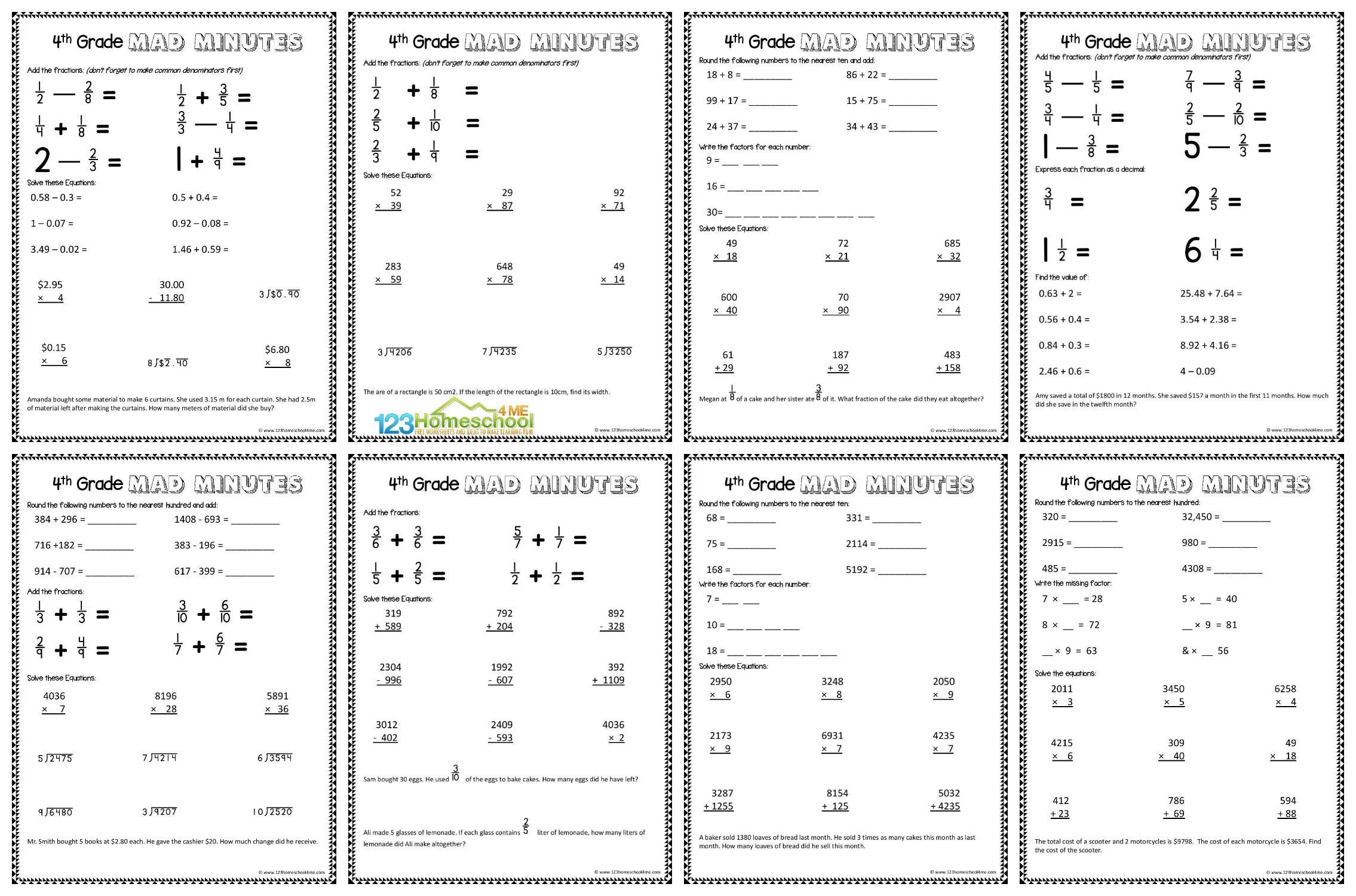 Free Printable 4th Grade Worksheets Math