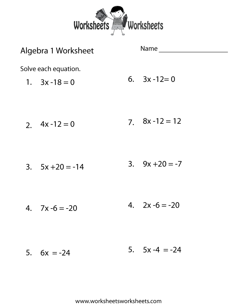 Free Printable Algebra 1 Worksheets Also Available Online 