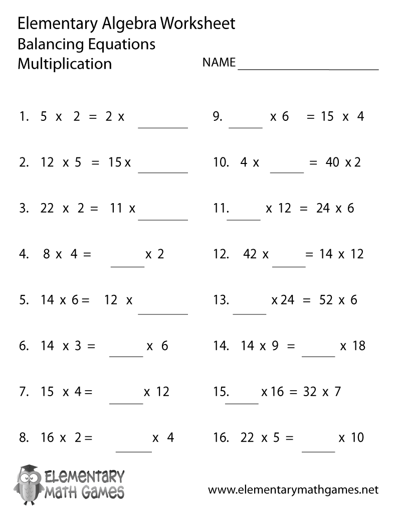 Algebra Printable Worksheets